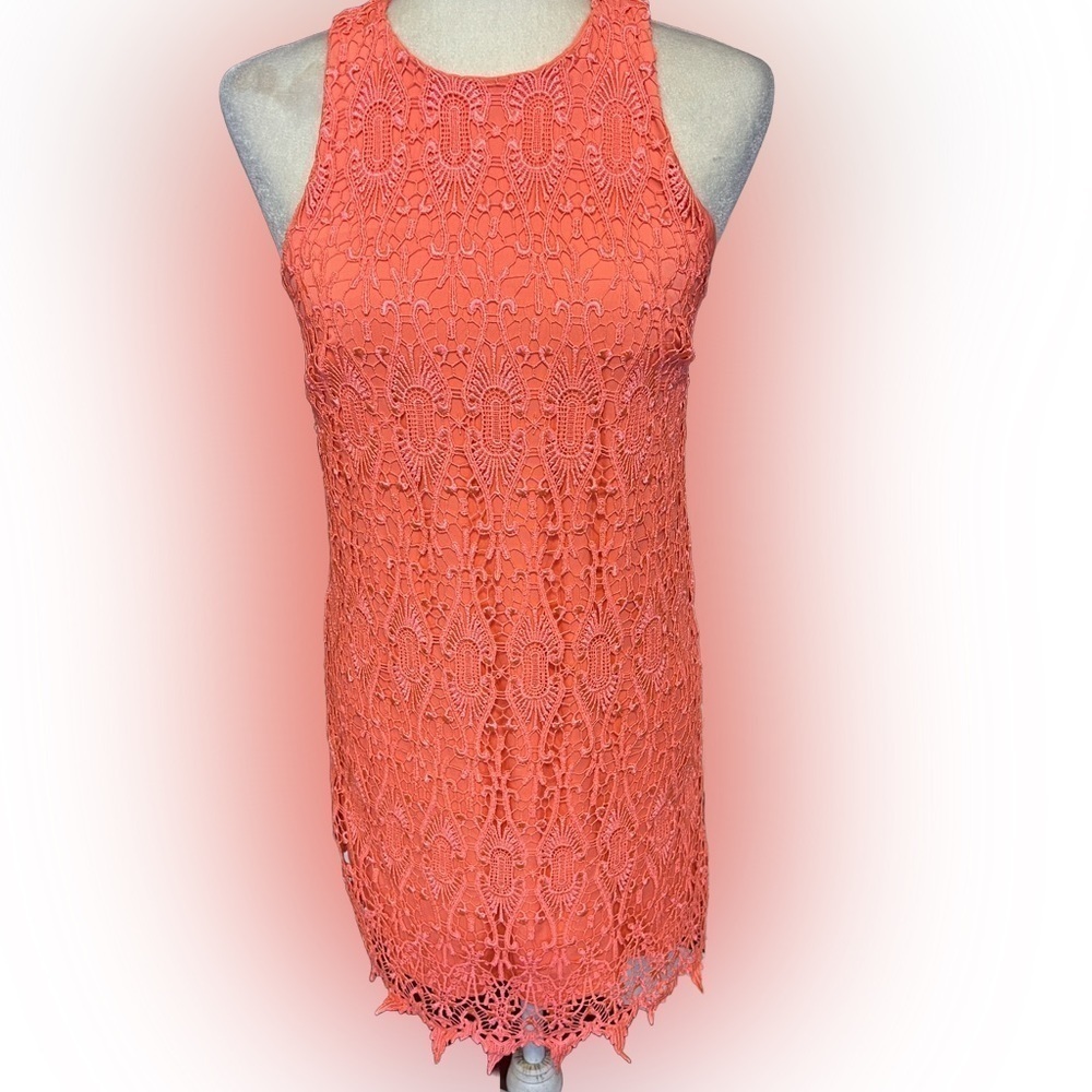 Bebe Neon Coral Lace Overlay Dress XS